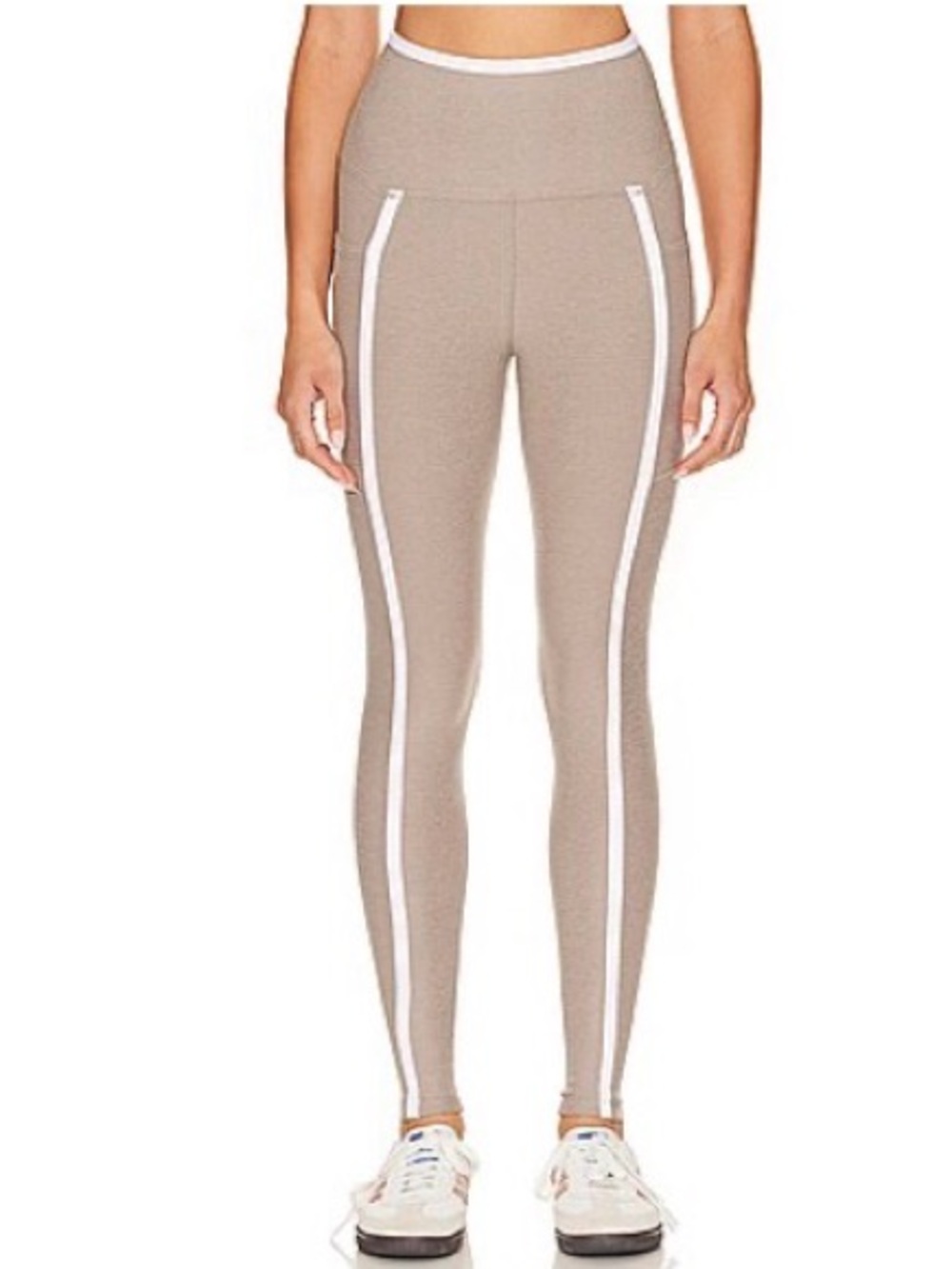 BEYOND YOGA SPACEDYE NEW MOVES HIGH WAISTED MIDI LEGGING IN BIRCH & CLOUD WHITE